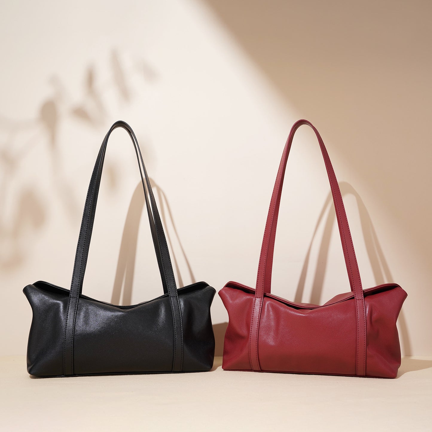 Women's Christmas Red Niche Boston Cowhide Large Shoulder Bags