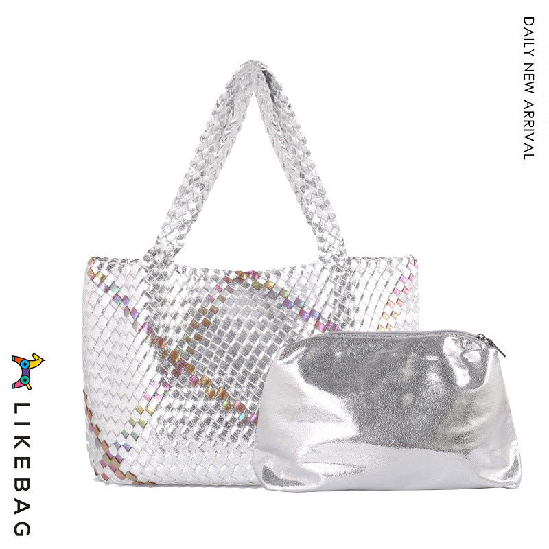Contrast Color Hand-woven Design Fashion Large Shoulder Bags