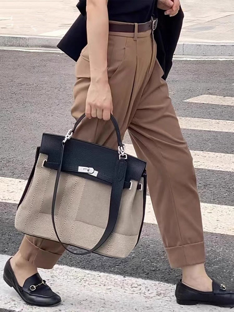 Women's High-grade Wide Strap Stitching Canvas Summer Bags