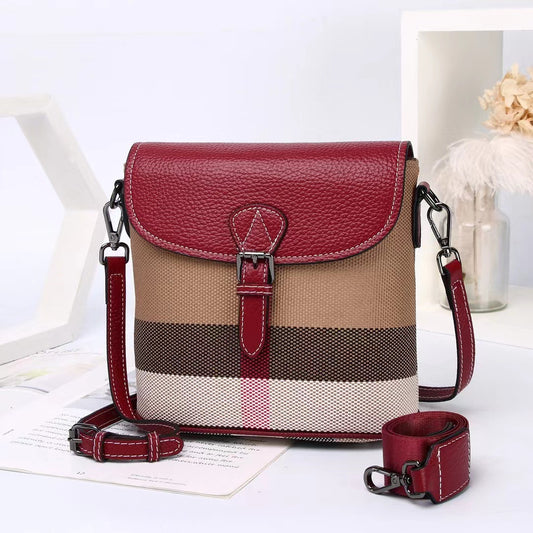 Women's Trendy Genuine Leather Fashionable Cowhide Plaid Shoulder Bags