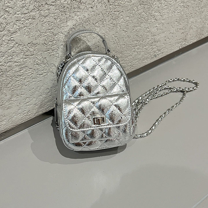 Women's Textured Western Style Summer Chain Rhombus Backpacks