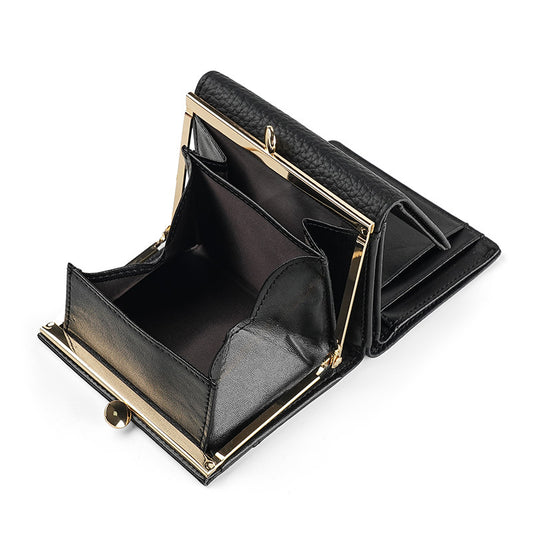 Layer Cowhide Multi Slots Contrast Color Purses