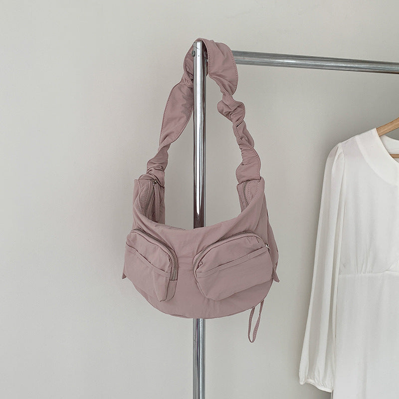 Women's Summer Pleated Nylon Cloth Solid Color Shoulder Bags