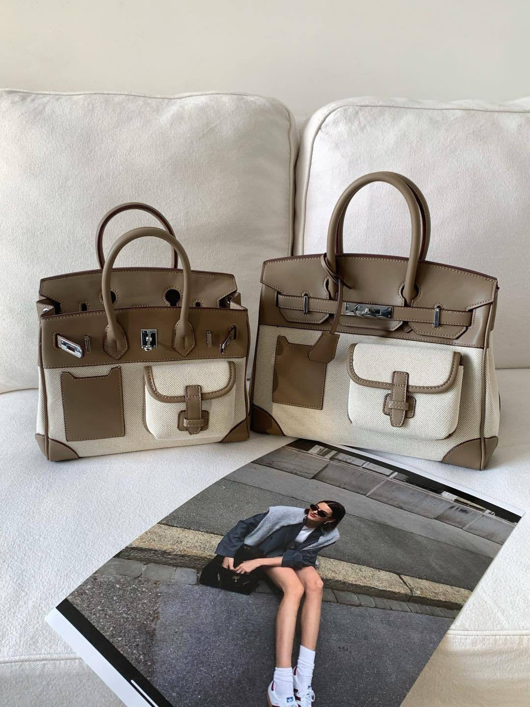 Women's Contrast Color Canvas Leather Stitching High-grade Handbags