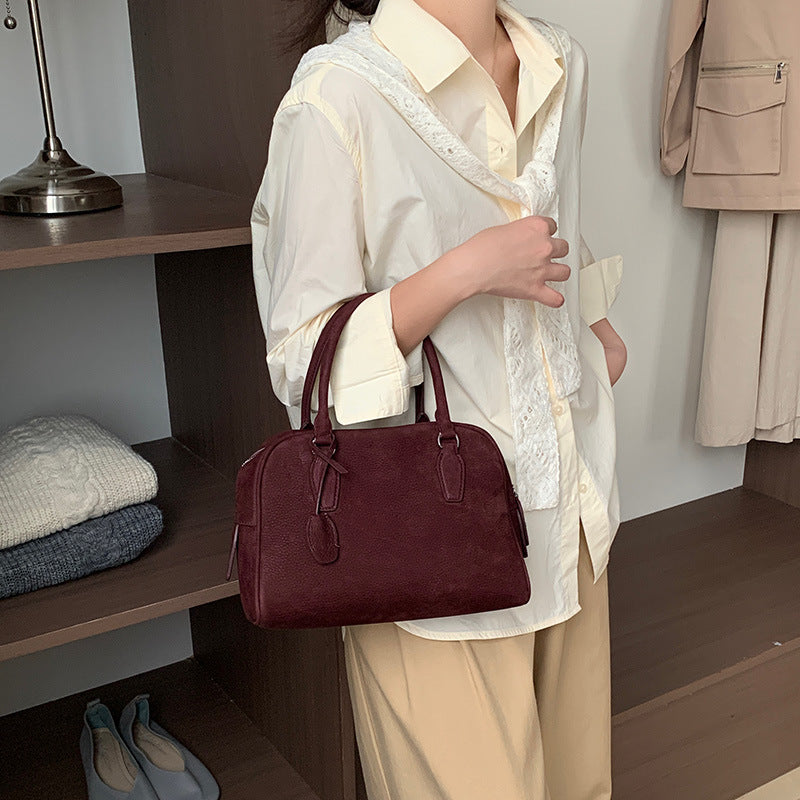 Women's Layer Matte Leather Cowhide Bowling Retro Bags