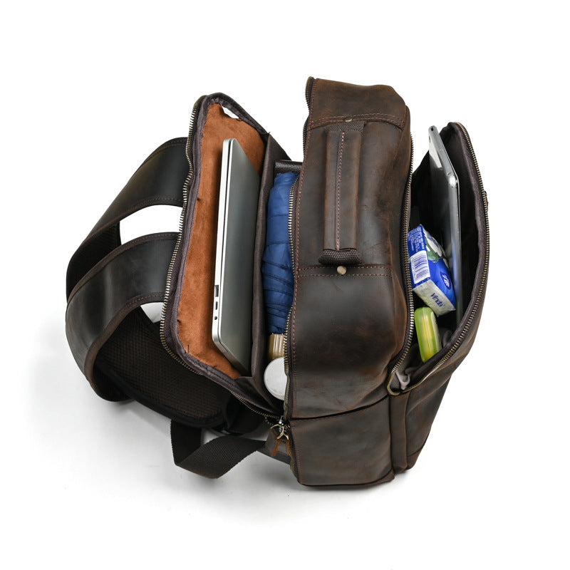 Men's Layer Cowhide Leather Retro Large Backpacks