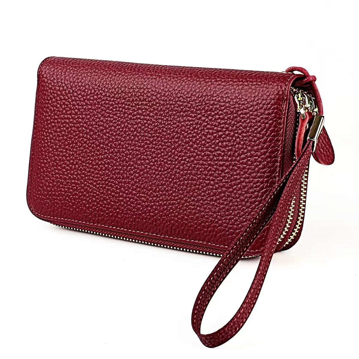 Women's Double Zipper Genuine Leather Clutch Long Ladies Wallets
