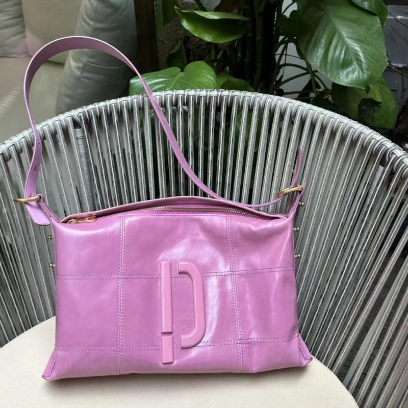 Women's Oil Wax Leather Burst Crack Large Shoulder Bags