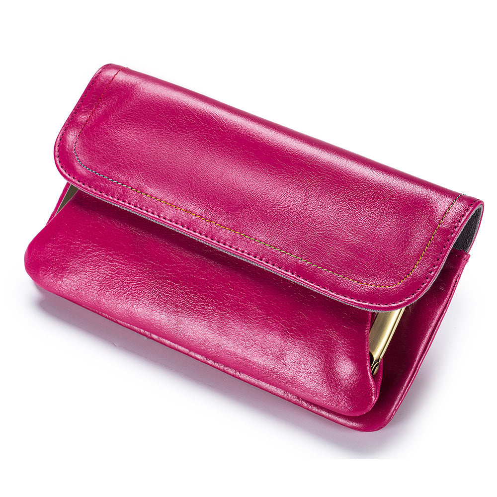 Oil Wax Skin Long Large Capacity Retro Handbags