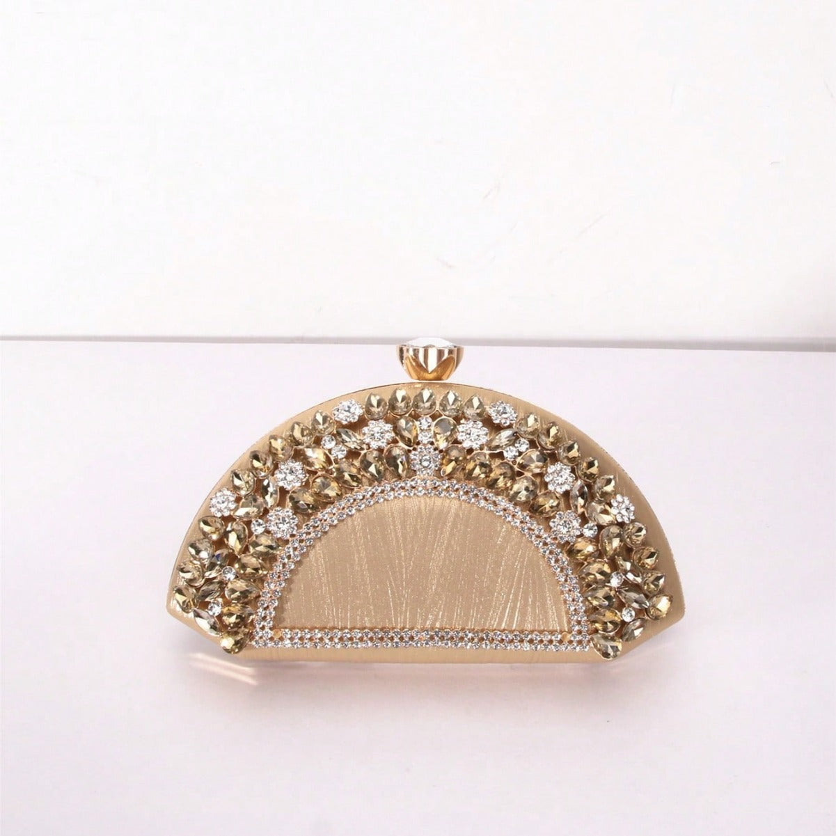 Fan-shaped Rhinestone Alloy Clipped Button Fashion Evening Bags