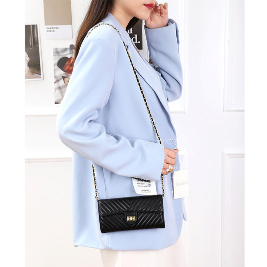Women's Long Sheepskin Fashion Clutch Chain Leather Ladies Wallets