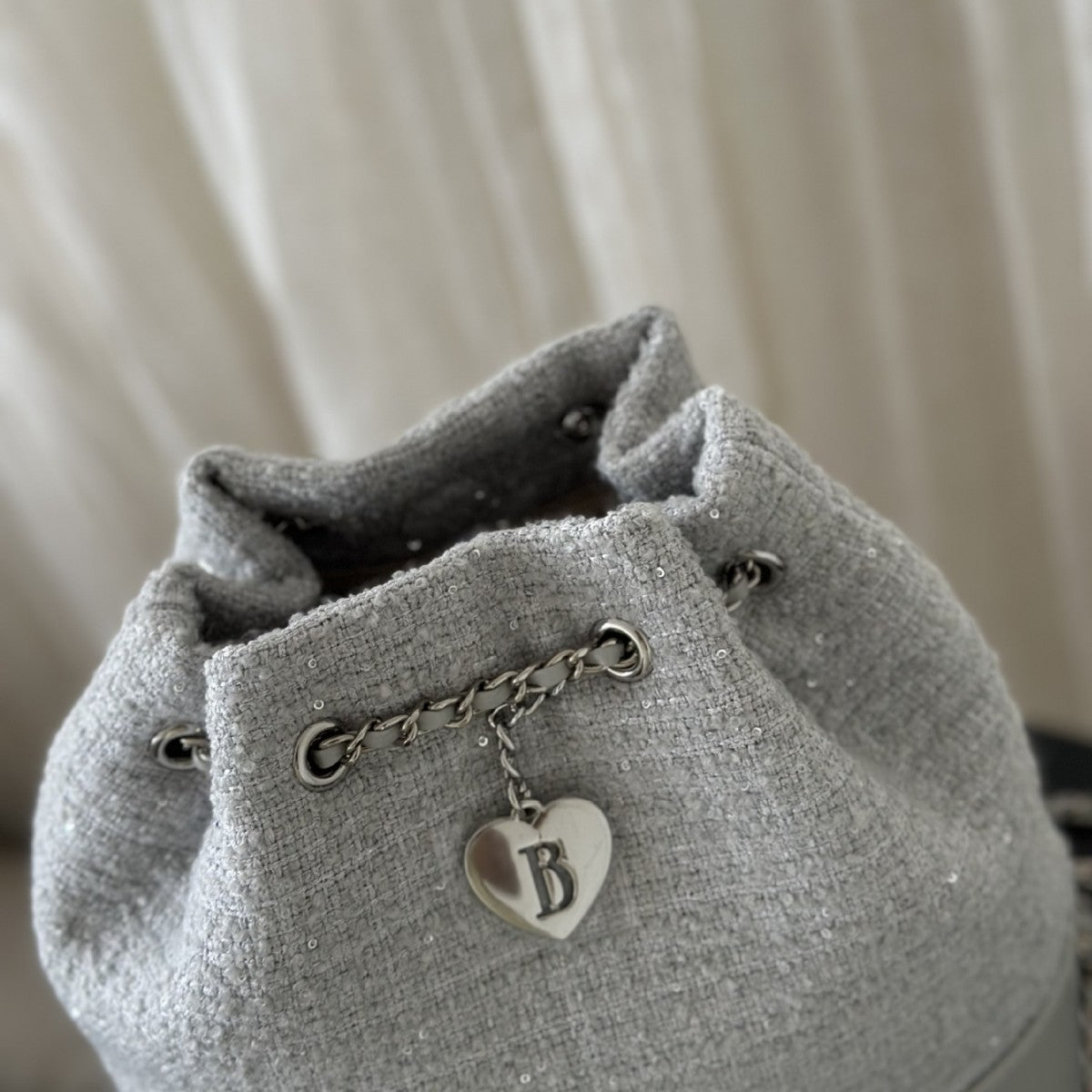 Tweed Elegant Simple Love Chain Genuine Backpacks