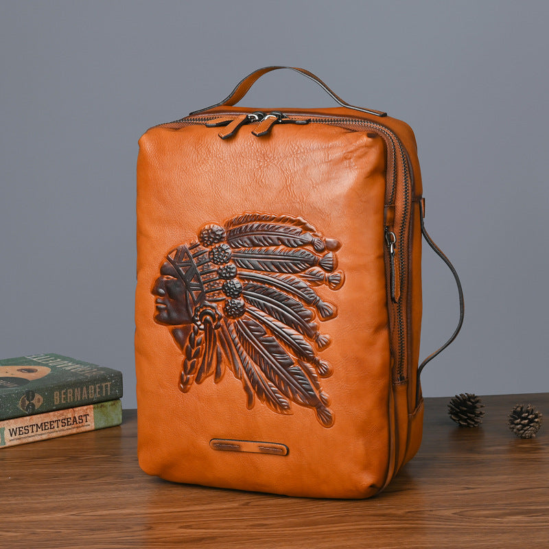 Men's Trendy Head Layer Vegetable Tanning Leather Backpacks