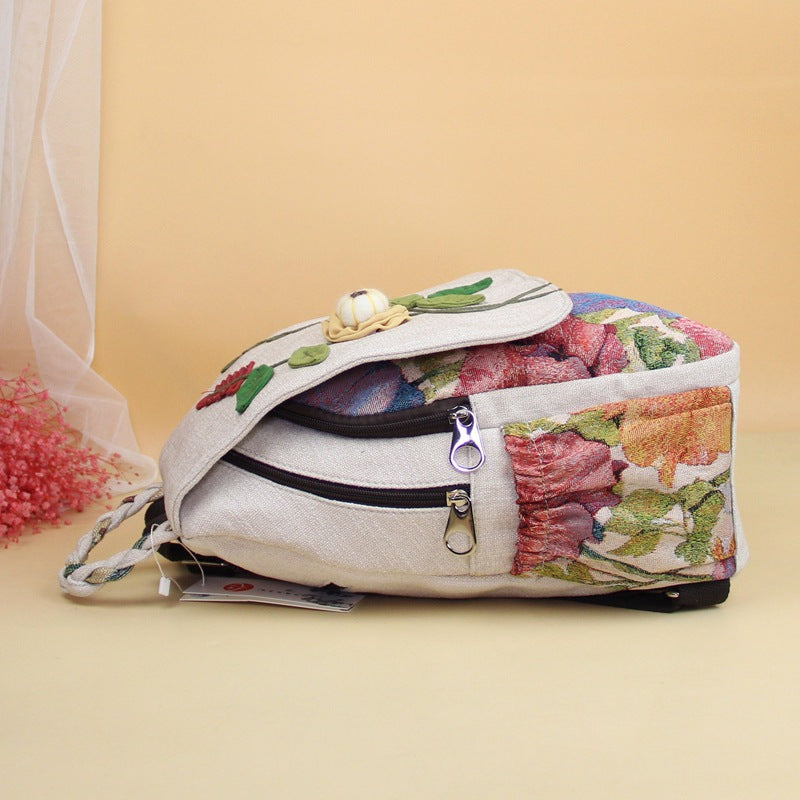 Handmade Three-dimensional Flower Mori Style Fabric Double Layer Backpacks