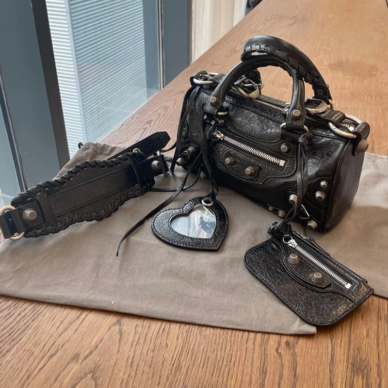 Women's Female Rivet Tassel Three-in-one Pleated Leather Handbags