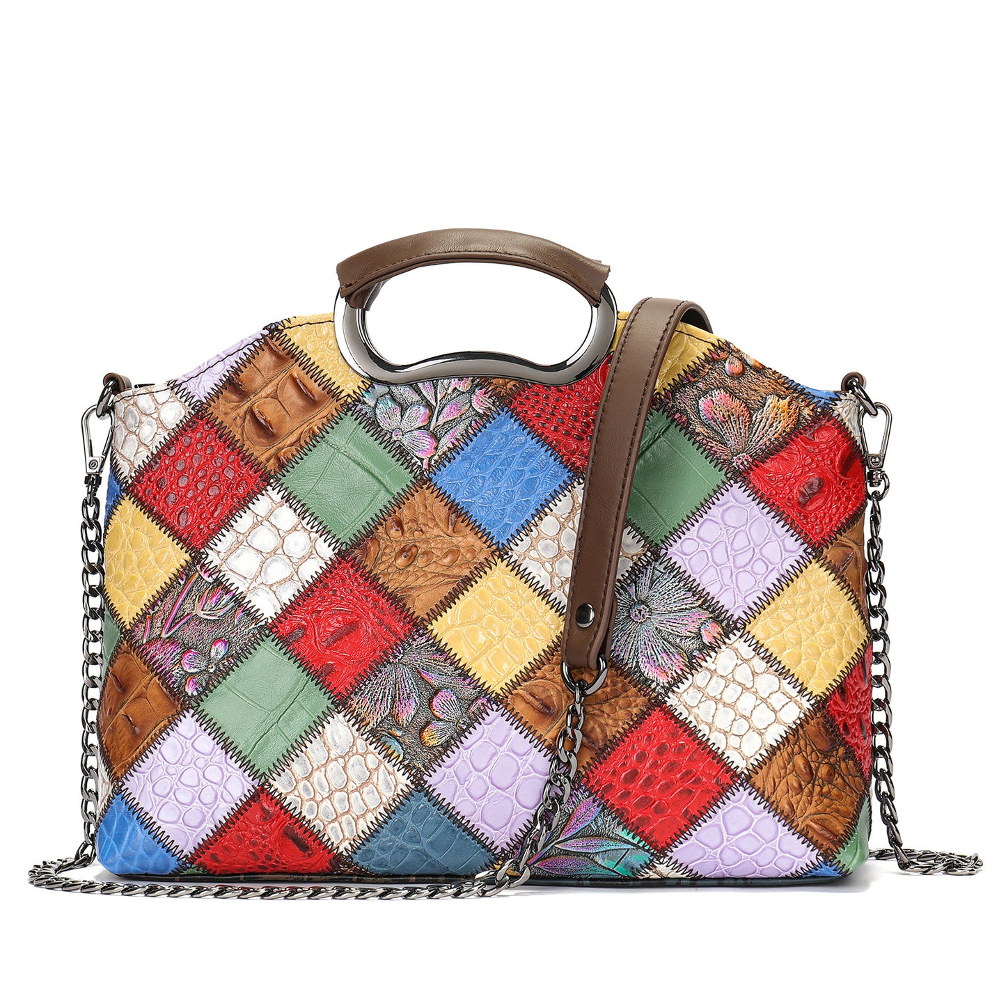 Women's Cowhide Large Capacity Leather Retro Patchwork Bags