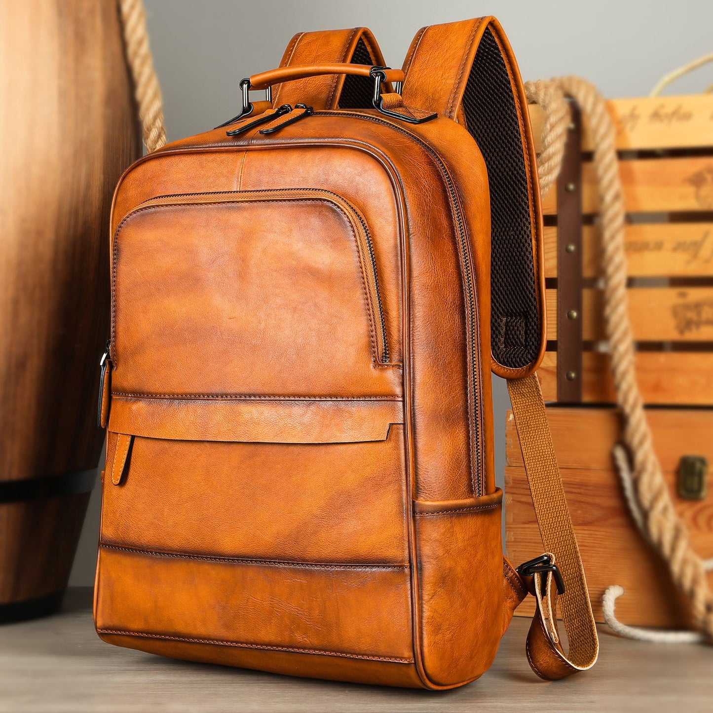 Men's Leather Cowhide Retro Large Capacity Business Backpacks