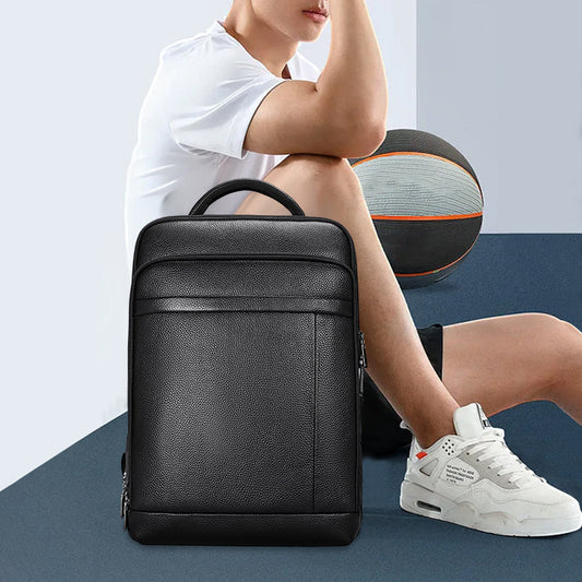 Men's Leather Business Fingerprint Large Capacity Backpacks