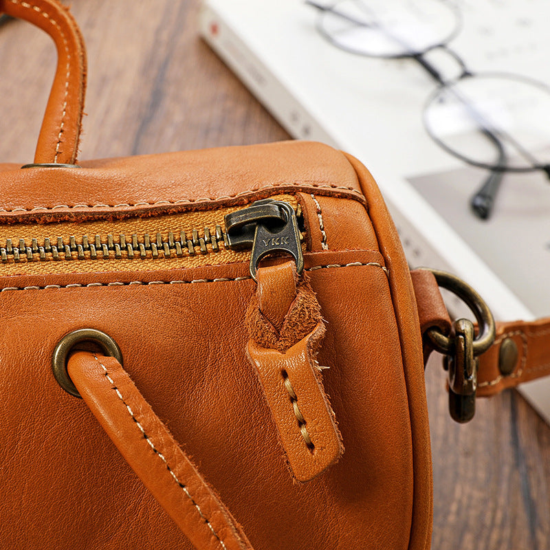 Women's Vegetable Tanned Leather First Layer Cowhide Oil Wax Crossbody Bags