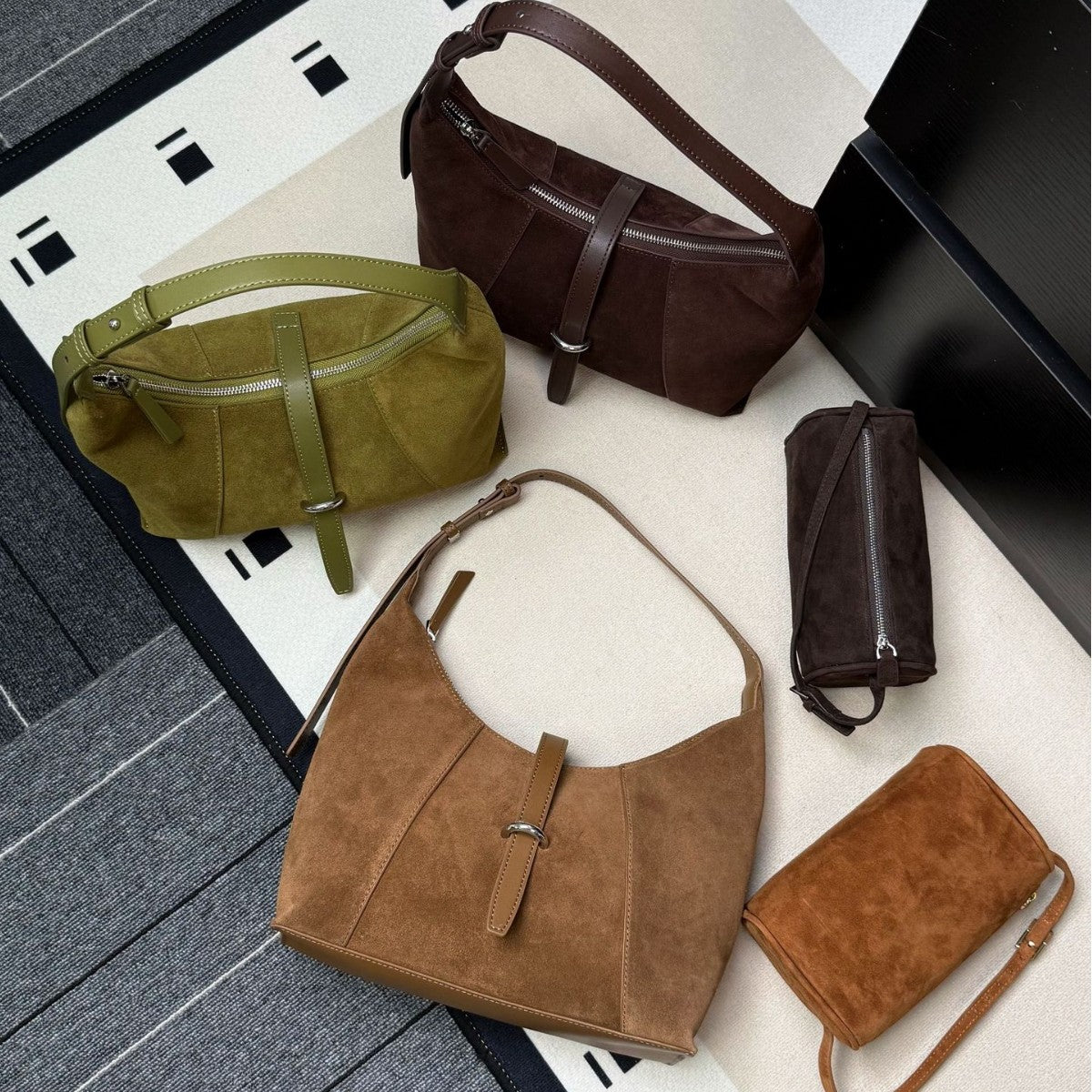 Women's First Layer Frosted Cowhide Lunch Box Crossbody Bags