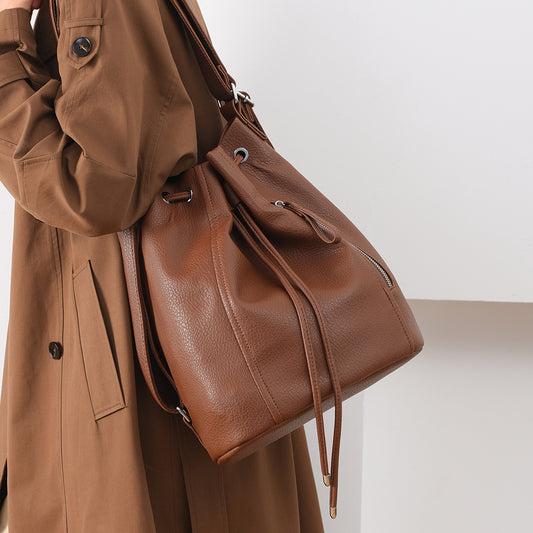 Women's Retro Design Sense Drawstring Loose Large Backpacks