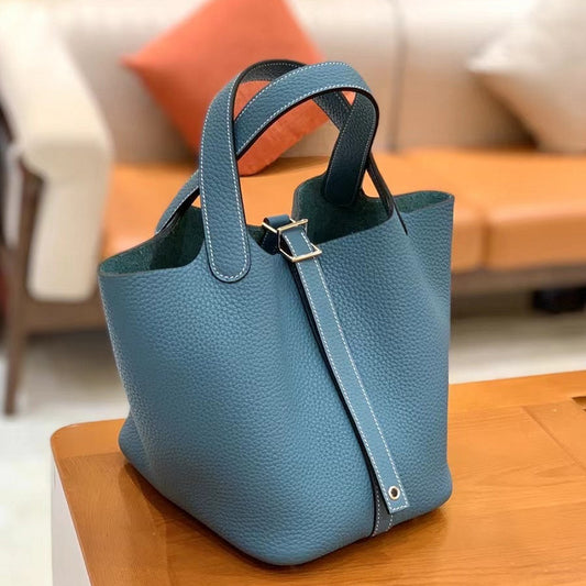 Vegetable Basket Genuine Leather Portable Litchi Handbags