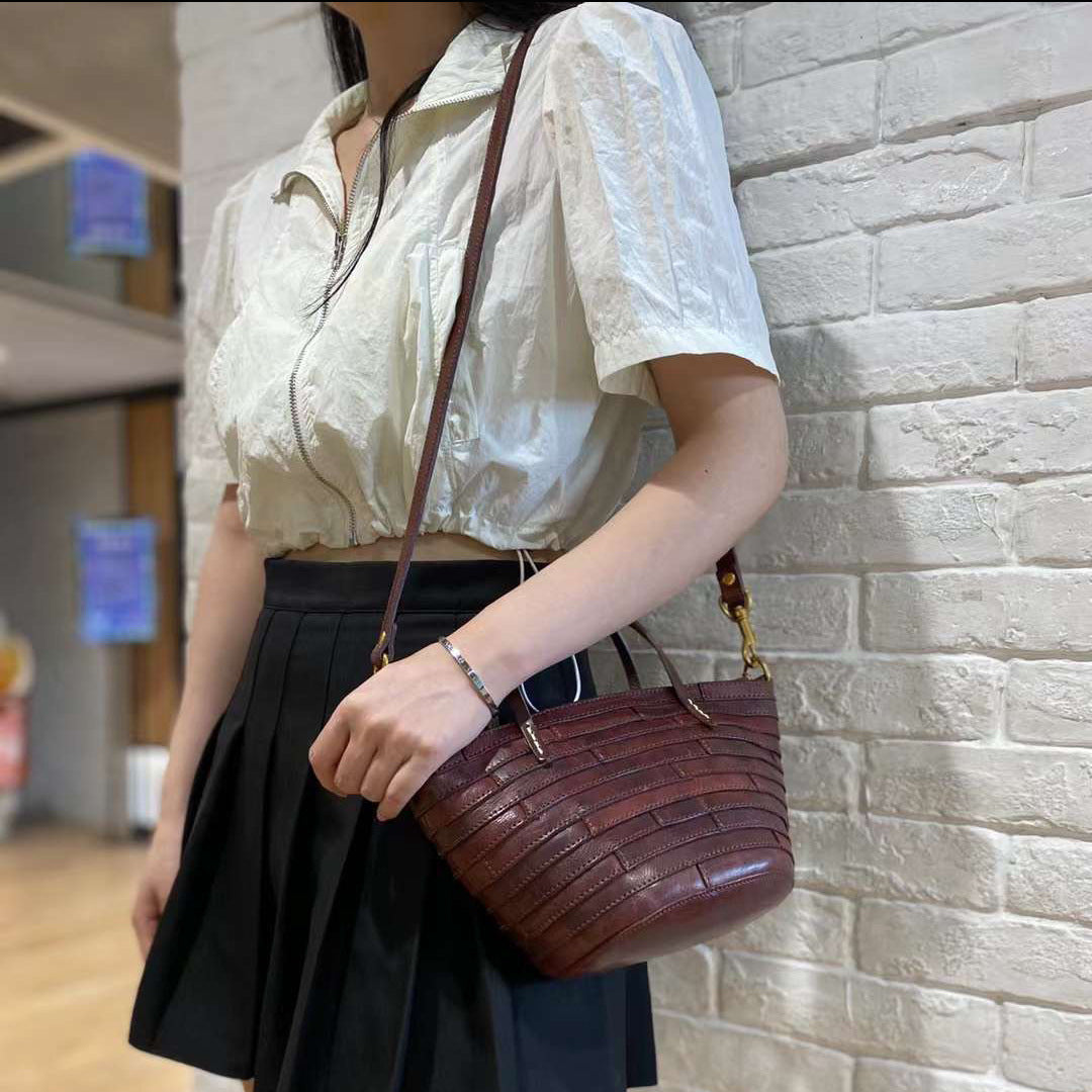 Women's Street Art Washed Vegetable Basket Stitching Shoulder Bags