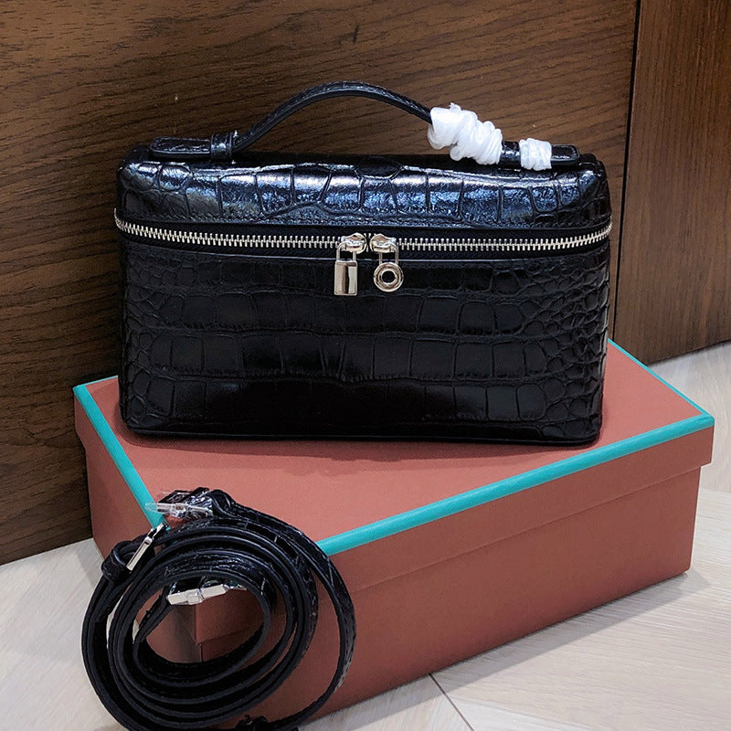 Women's Layer Cowhide Crocodile Pattern Lunch Box Genuine Leather Handbags