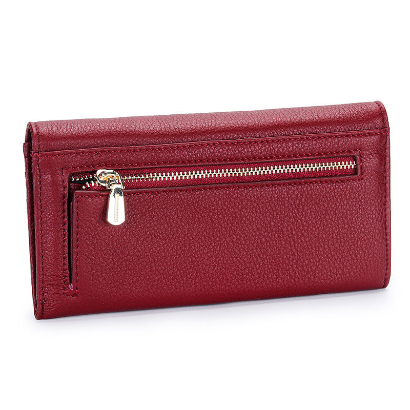 Women's Natural Fall Long Simple Genuine Leather Large Ladies Wallets