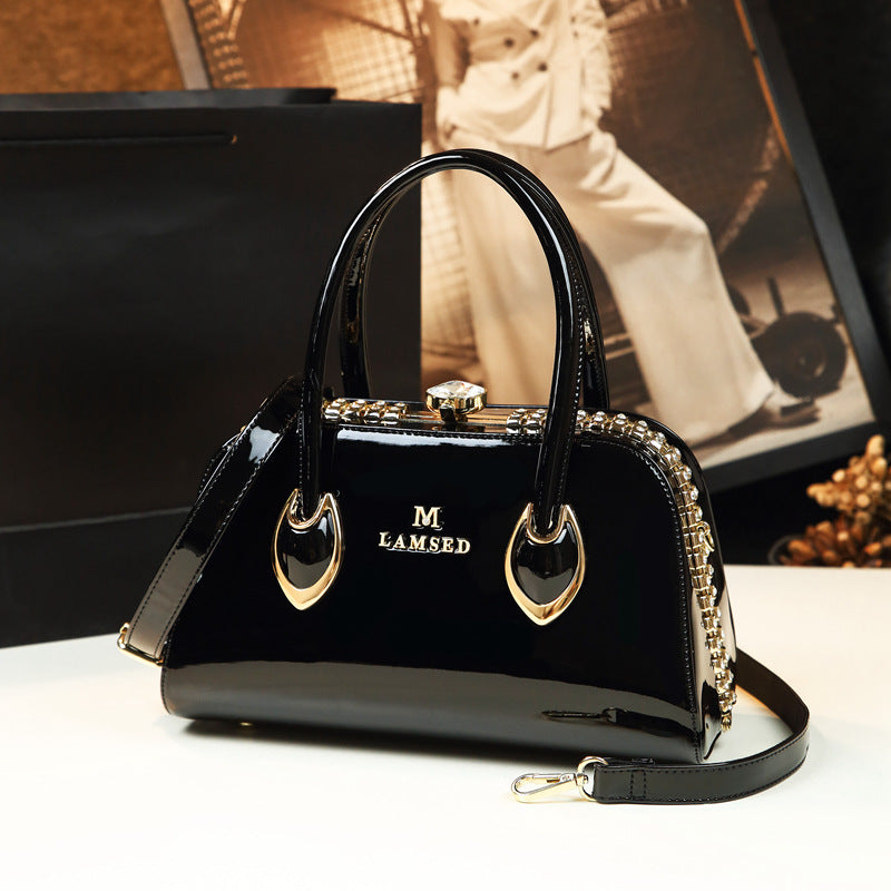 Women's Patent Leather Shiny Fashion Mom Personality Shoulder Bags