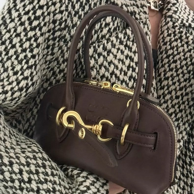 Vintage Genuine Leather Commuter Bowling Versatile Handbags