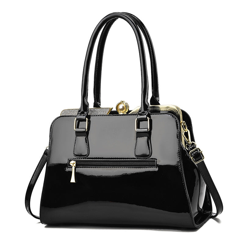 Women's Trendy Large Capacity Shining Leather Steel Handbags
