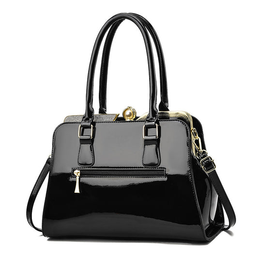 Women's Trendy Large Capacity Shining Leather Steel Handbags