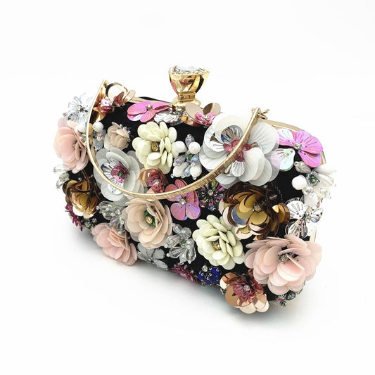 Women's Canli Fashion Dinner Colorful Flower Beaded Evening Bags