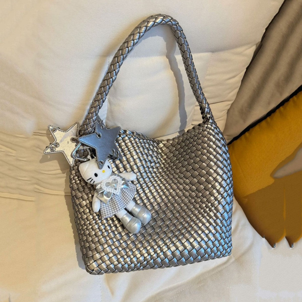 Woven Female Commuter Portable Underarm Genuine Tote Bags