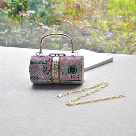 Women's Full Diamond Cylinder Dollar Fashion Rhinestone Evening Bags