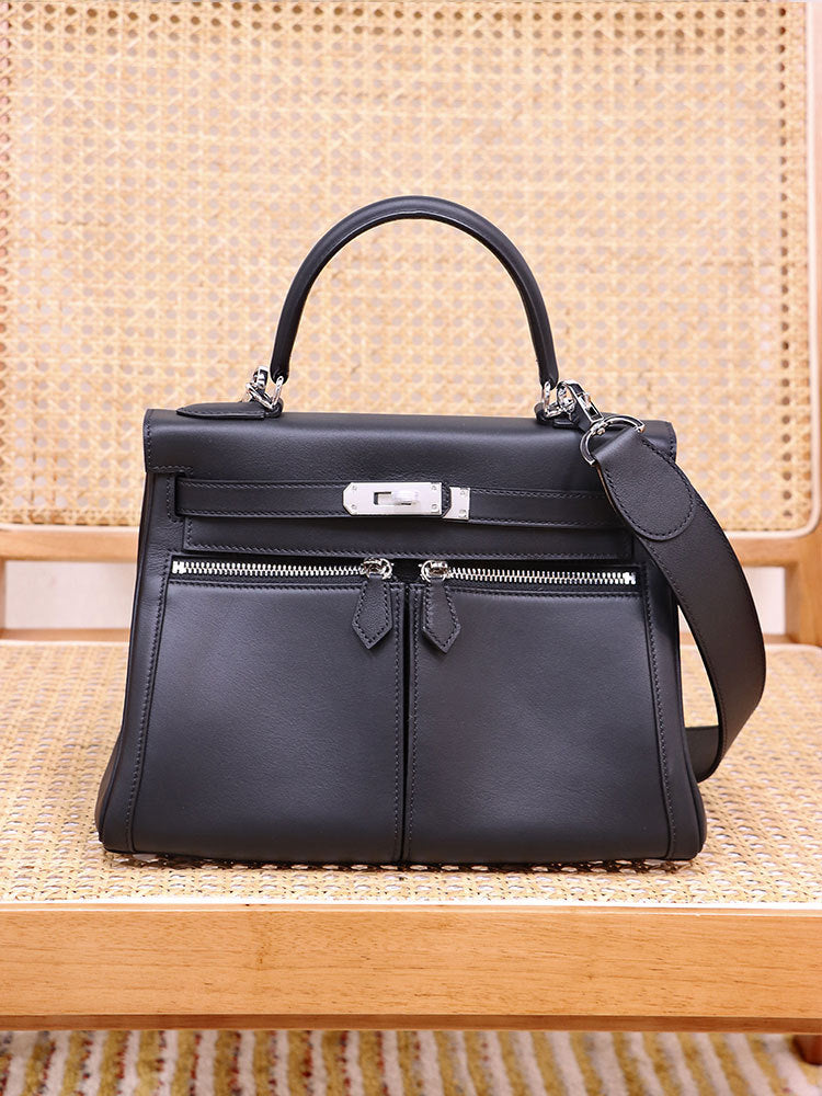 Retro Double Pocket Kelly Large Capacity Crossbody Bags