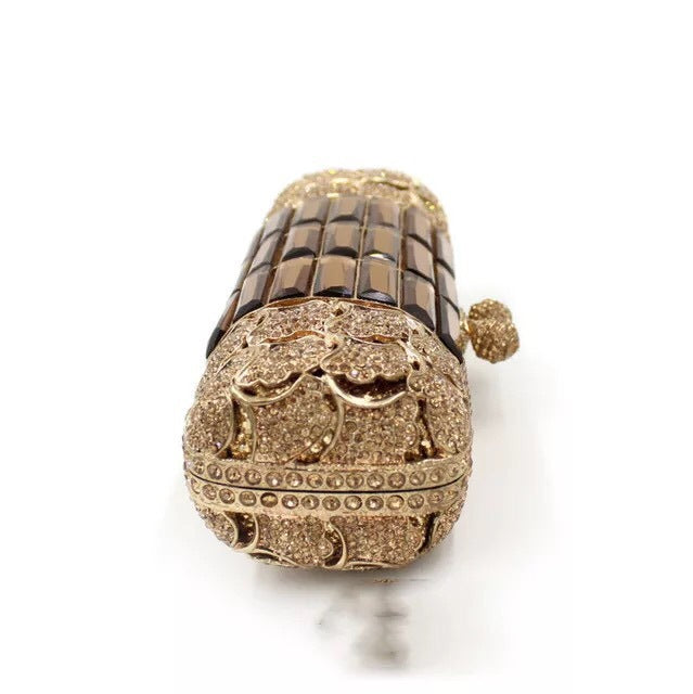Metal Diamond Golden Apricot Brown Glass Diamonds Evening Bags