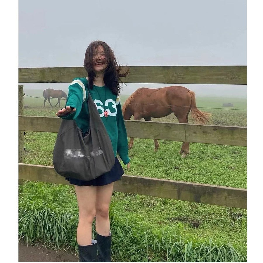 Women's Autumn Retro Alphabet Printed Lace Up Shoulder Bags