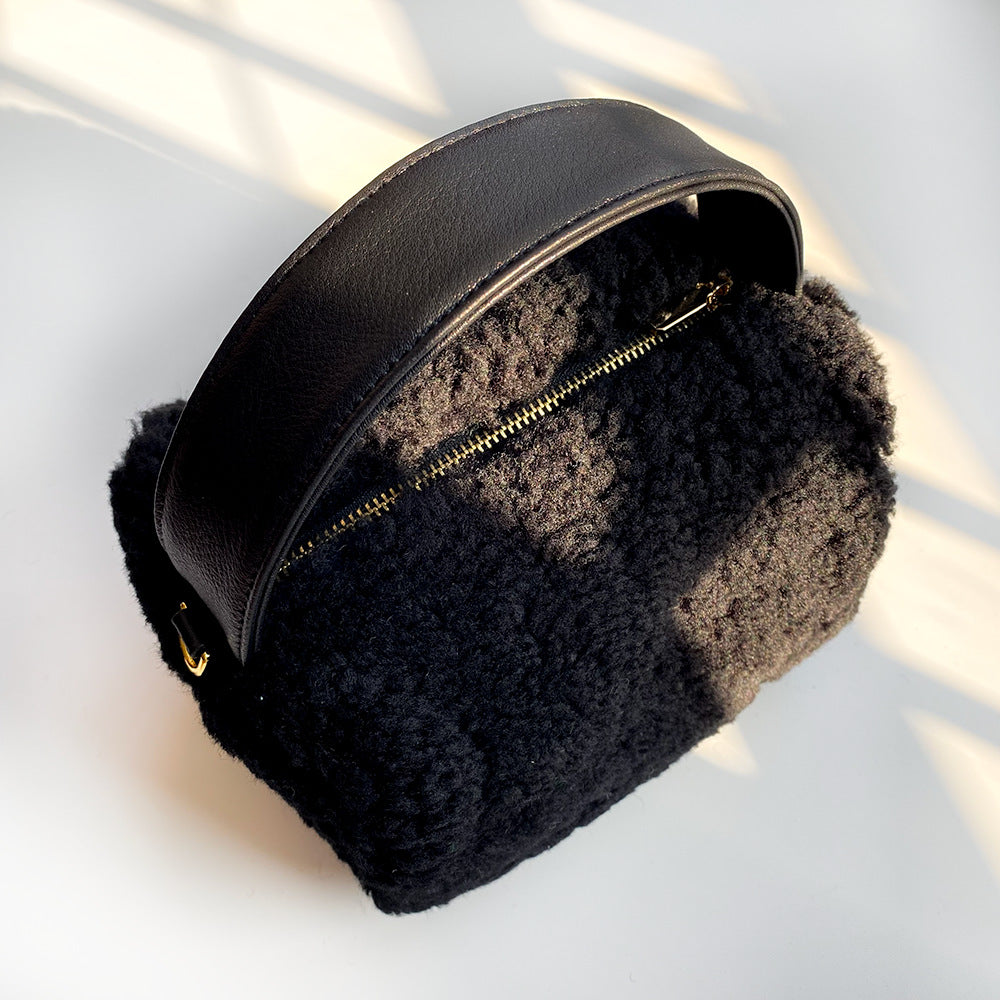 Women's Plush Genuine Leather Box Green Hand Shoulder Bags
