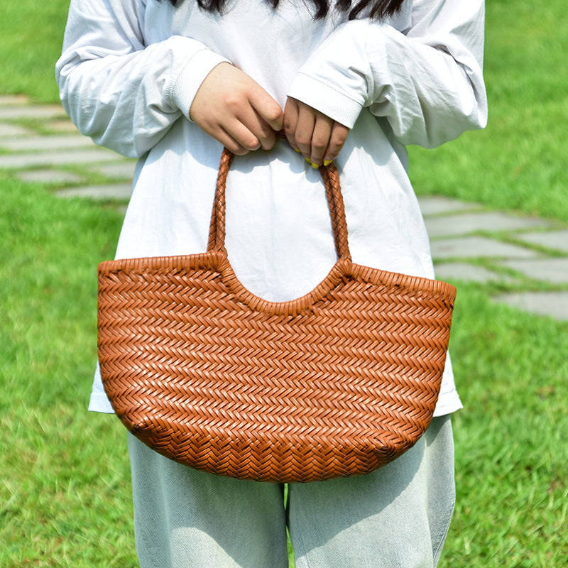Women's Retro Woven Authentic Leather Weave Vegetable Handbags