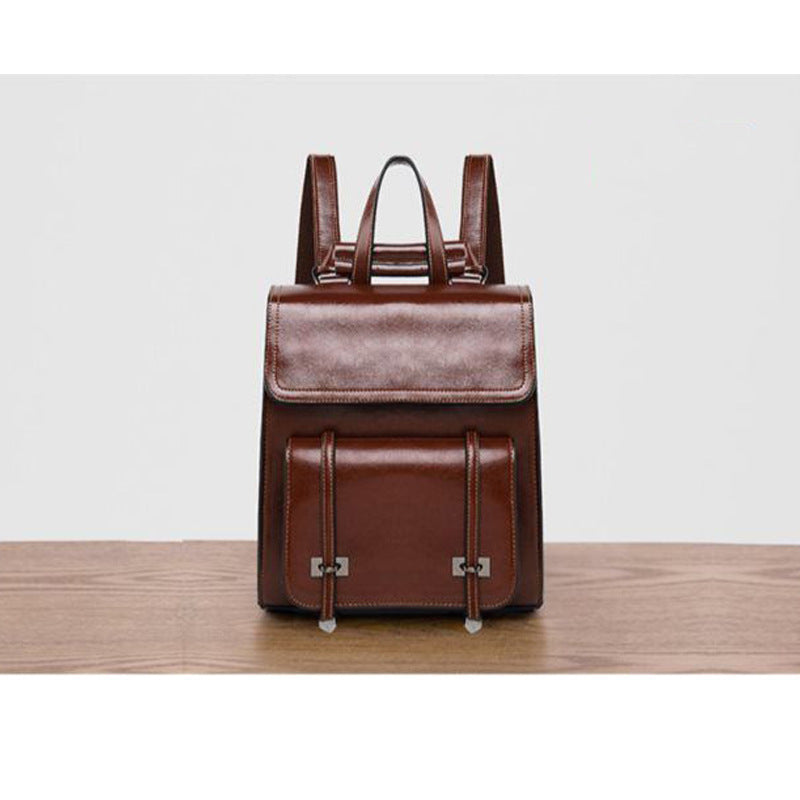 Genuine Leather Short Trip Lightweight Female Backpacks