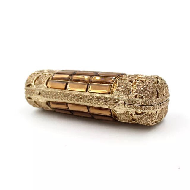 Metal Diamond Golden Apricot Brown Glass Diamonds Evening Bags