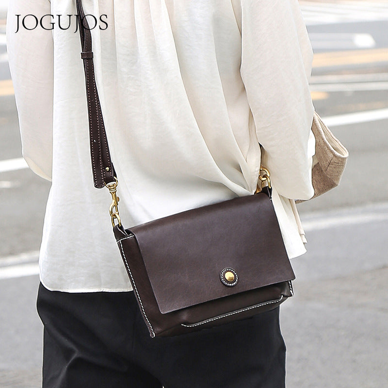 Women's Retro Fashion Flip Top Layer Leather Shoulder Bags