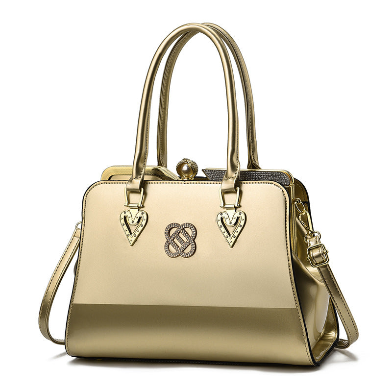 Women's Trendy Large Capacity Shining Leather Steel Handbags