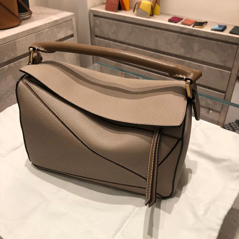 Women's Geometric Rhombus Soft Leather Stitching Genuine Portable Shoulder Bags