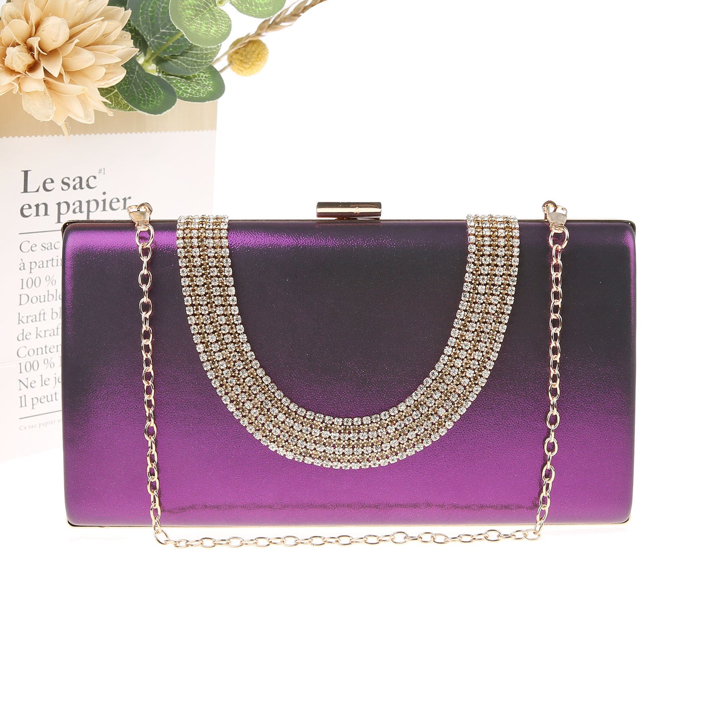 Elegant Long U-shaped Rhinestone Simple Banquet Handbags