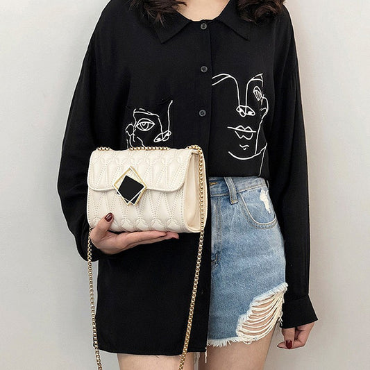 Women's Genuine Leather Diamond Embroidery Thread Chain Bags