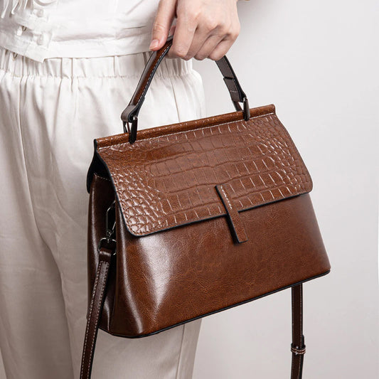 Women's Leather Big Retro High-grade Feeling Tong Handbags