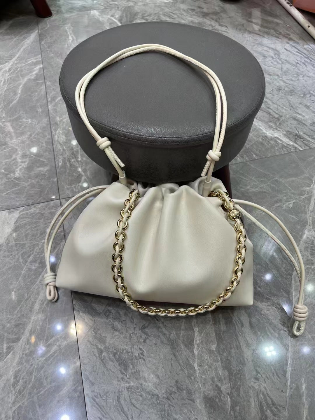 Women's Lucky Soft Cowhide Clutch Drawstring Genuine Shoulder Bags